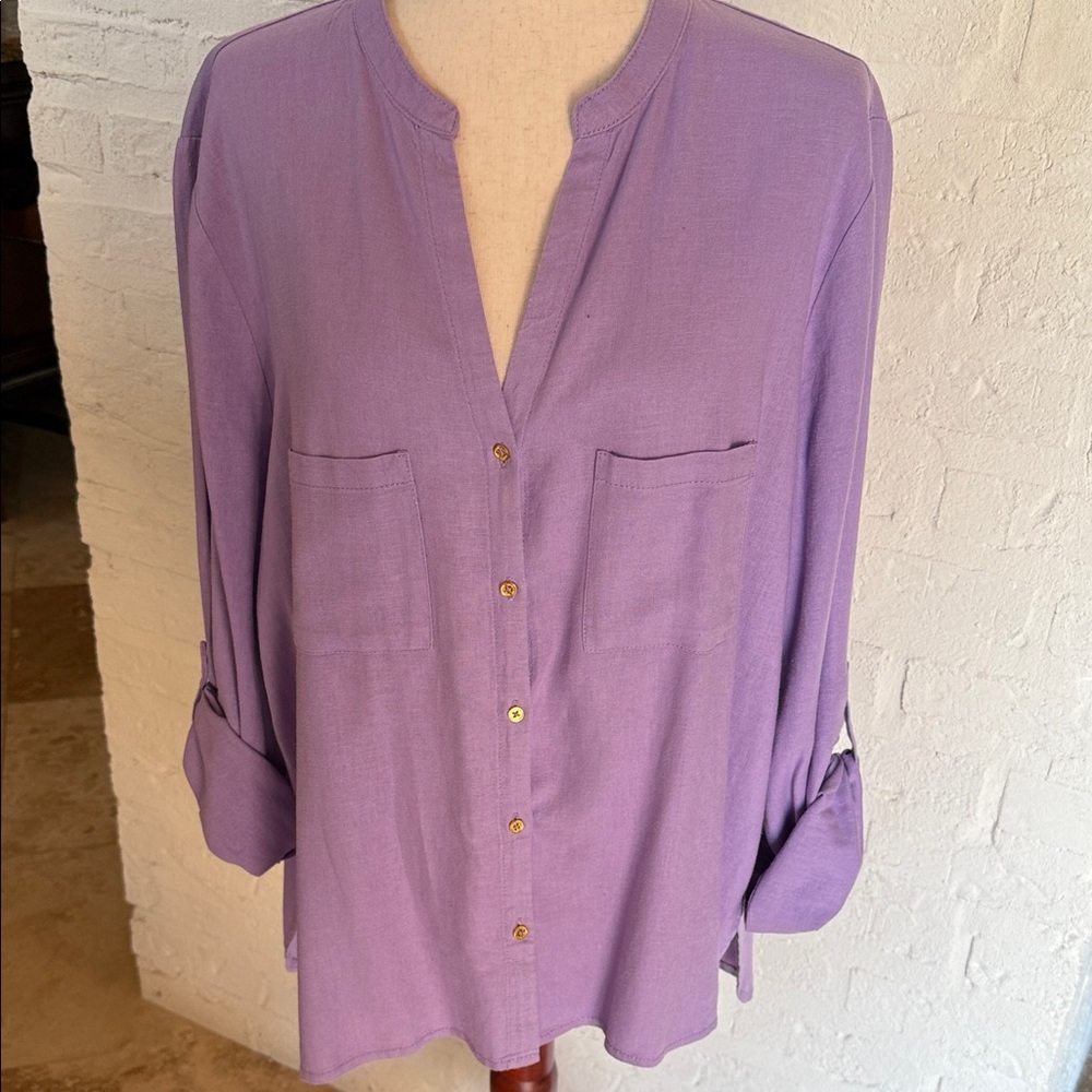 Anne Klein Lavender Button-Up Blouse